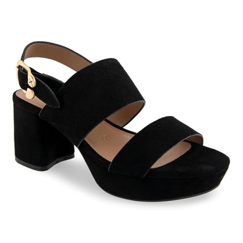 Aerosoles Women's Black Suede Camera Platform Heeled Sandal 8.5 W